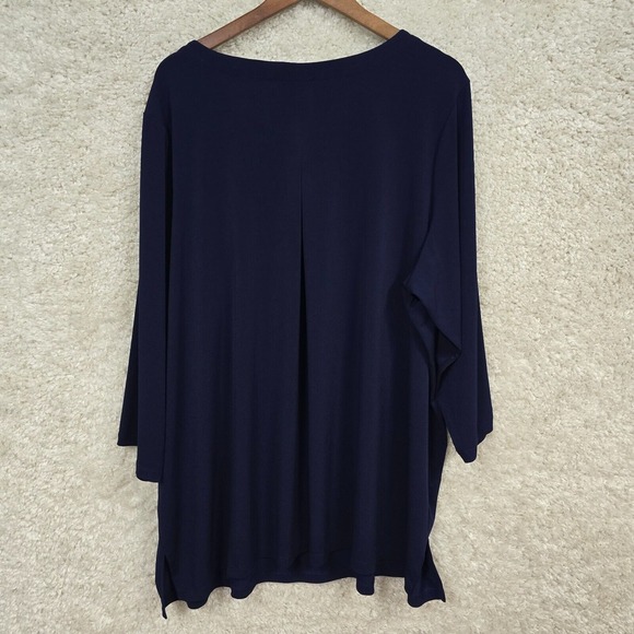 Susan Graver Top Women 4X Tunic Blue Liquid‎ Knit 3/4 Sleeve Mature Career - Picture 6 of 11